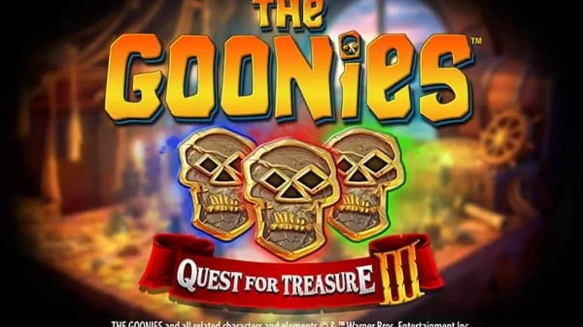 The Goonies Quest for Treasure 3 slot game interface with treasure map theme